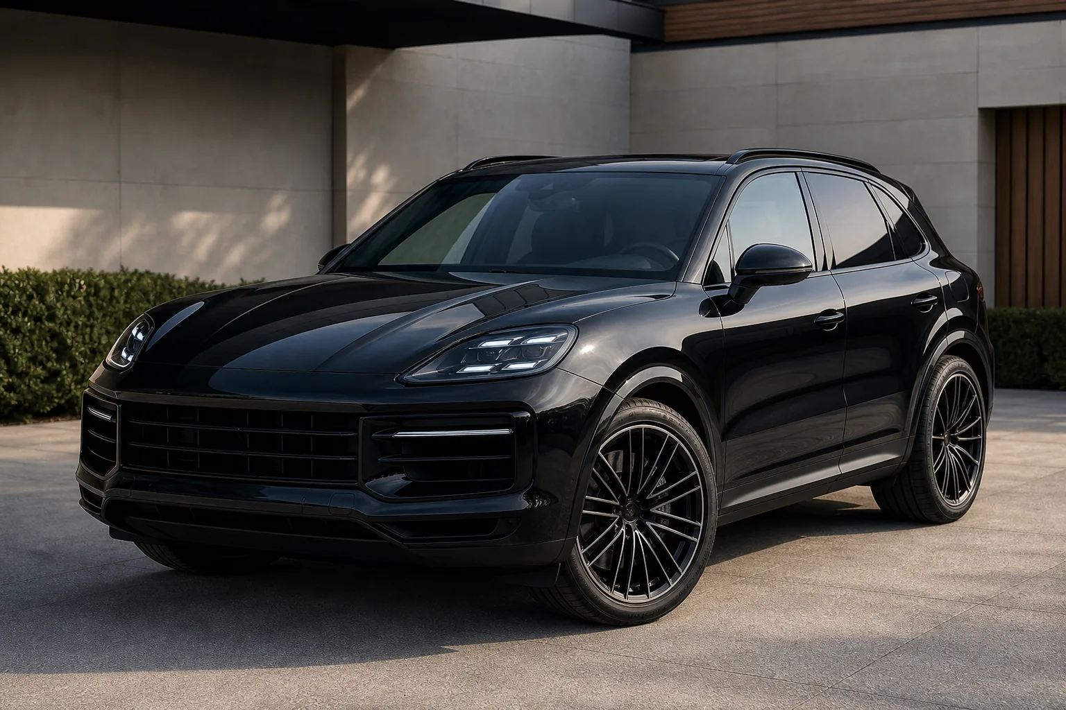 SUV noir présenté en extérieur